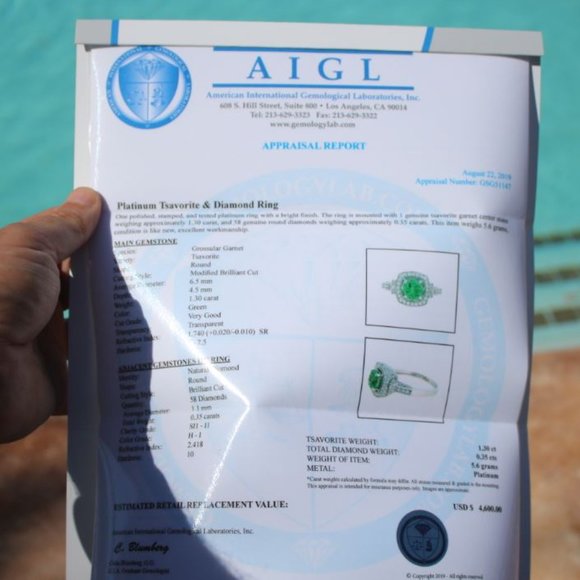 Certified Tsavorite 1.30ct Diamonds Platinum Ring - Picture 10 of 10